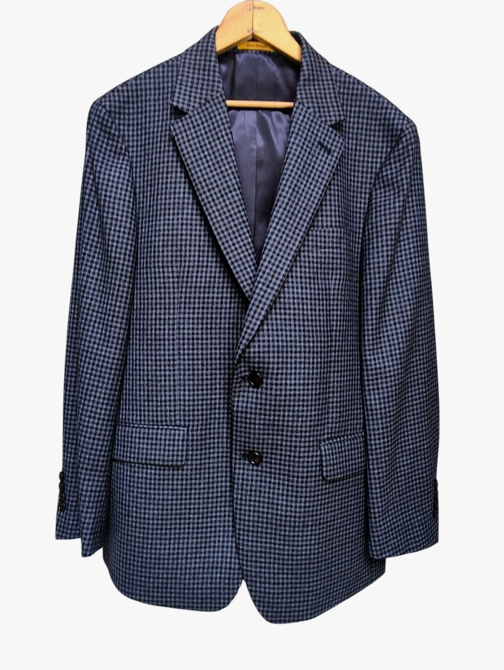 Hickey Freeman Traveler Sport Coat Men 40R Wool Navy Blue Houndstooth